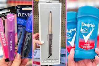 collage with hands holding items