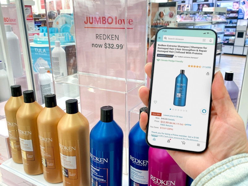 ulta jumbo love event redken shampoo with amazon screenshot on phone comparison