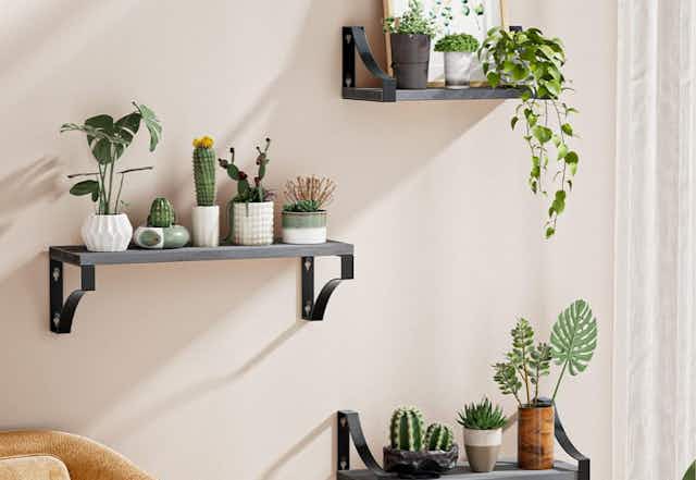 Rustic Floating Wall Shelves 3-Pack, Just $9.98 on Amazon card image
