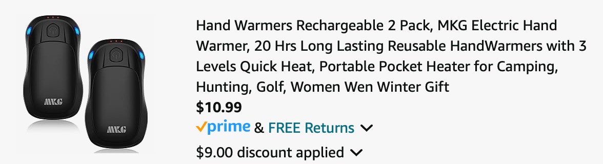 Rechargeable Hand warmer Amazon receipt