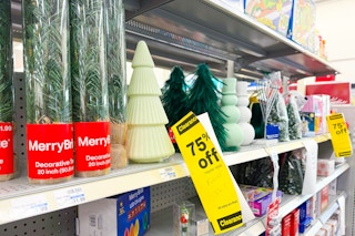 christmas clearance shelf with signage