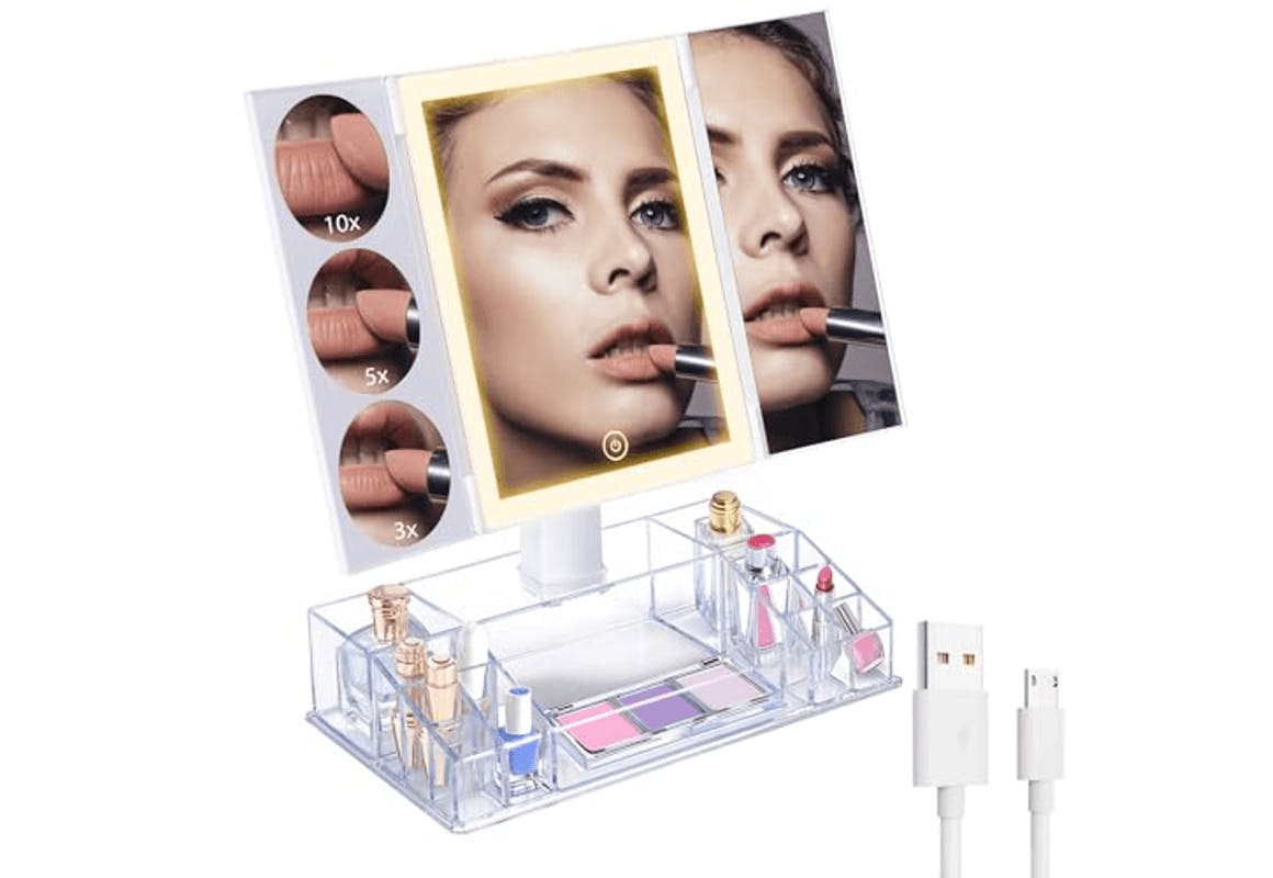 Lighted Makeup Mirror and Organizer