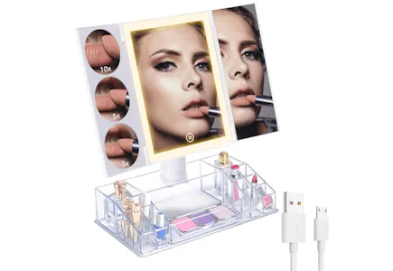 Lighted Makeup Mirror and Organizer