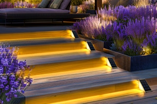 solar path lights on a staircase