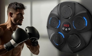 a person boxing with a music boxing machine