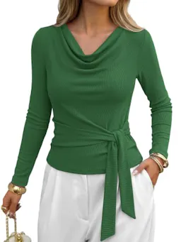 BTFBM Women's Cowl Neck Long Sleeve Top