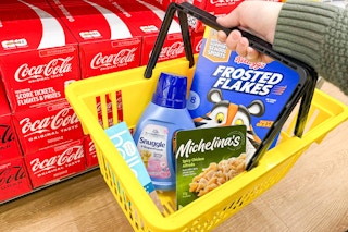 dollar general groceries in a yellow basket