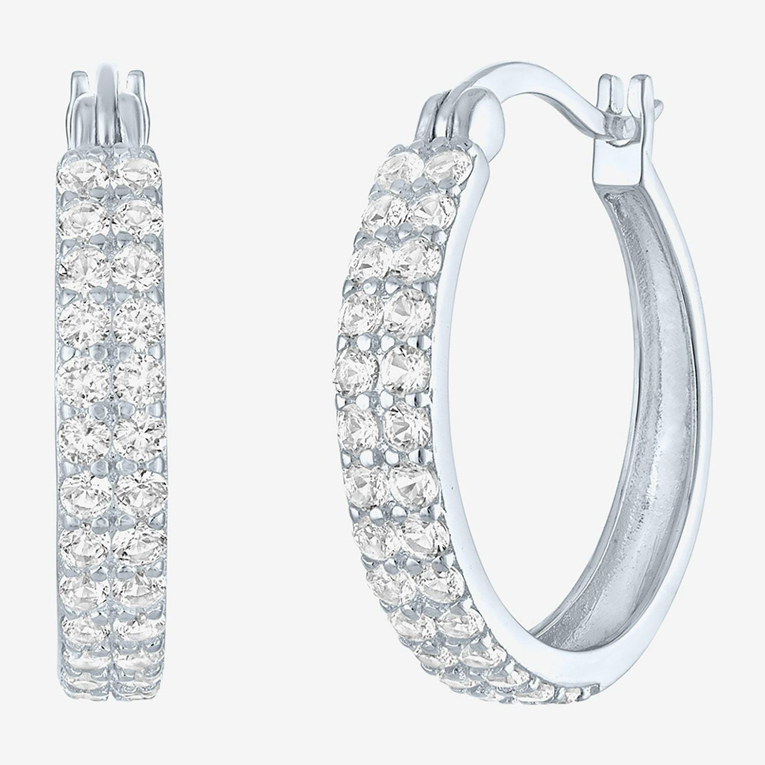 Lab Created White Sapphire Hoop Earrings