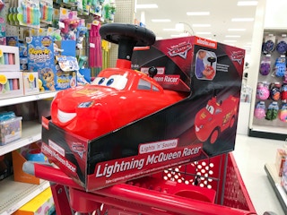disney cars lightning mcqueen racer ride-on on a target cart