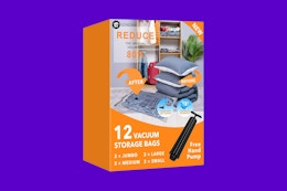 vacuum storage bags on a purple background