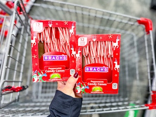 hand holding two packs of candy canes