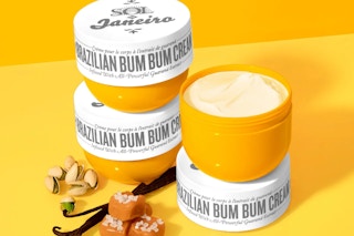 Sol de Janeiro Brazilian Bum Bum Cream on a yellow background