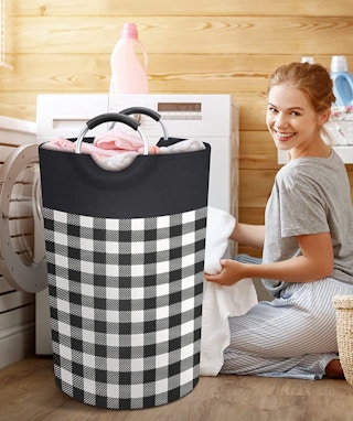 Black plaid laundry basket