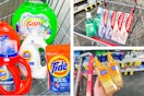 collage image of tide and gain laundry products, colgate toothpaste, and clean & clear cleanser