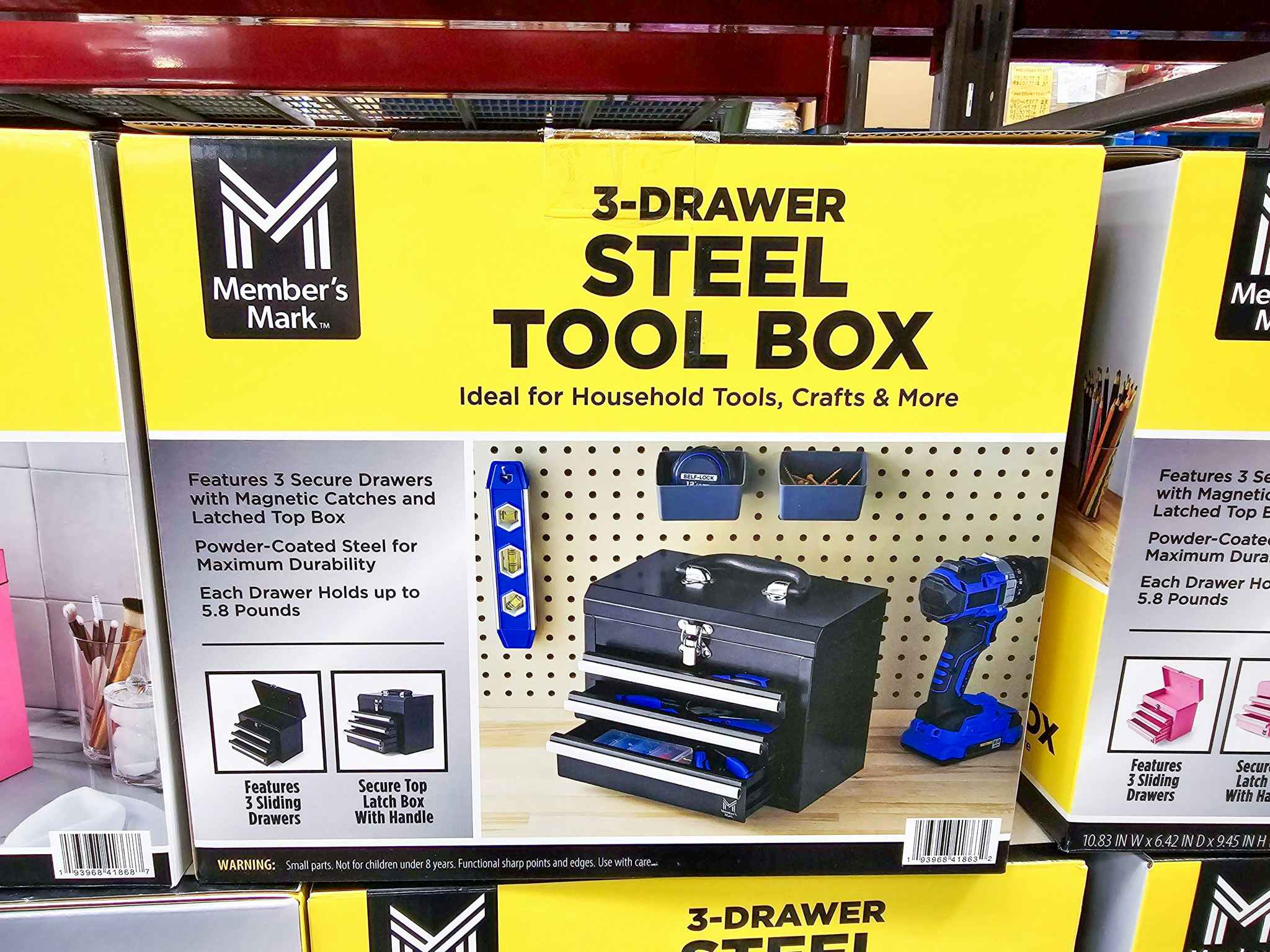 black 3-drawer steel toolbox