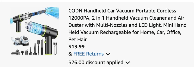 vacuum cleaner Amazon receipt