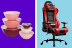 Plastic mixing bowl set & gaming chair stock photos of Walmart clearance deals
