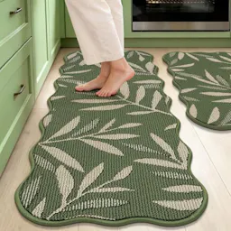 3D Leaf Scalloped Kitchen Rug 2-Pack