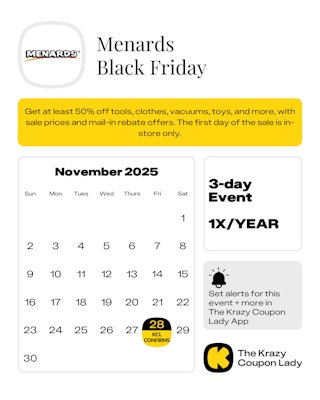 Menards Black Friday Sale start date on Friday, November 28, 2025