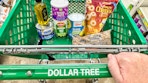 a dollar tree cart with foods