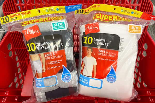 Hanes Men's Boxer Briefs, T-shirt, and Tank 10-Packs, Just $19 at Target card image