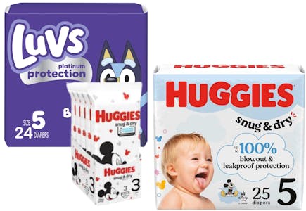 2 Luvs + 3 Huggies Products