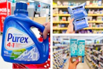collage image of purex detergent, hello toothpaste, and neutrogena wipes