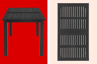 2 stock images of a black plastic outdoor table