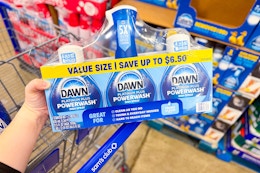 hand holding a dawn dish spray set