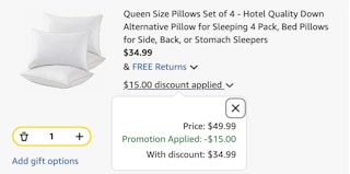 pillow pack Amazon receipt
