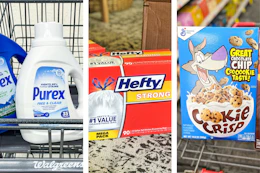 collage with hefty, purex, and cookie crisp