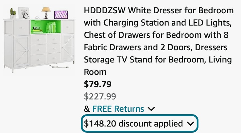 hdddzsw White Dresser for Bedroom with Charging Station and LED Lights