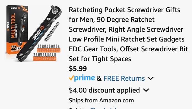 Zooi Ratcheting Pocket Screwdriver Gifts for Men, 90 Degree Ratchet Screwdriver,