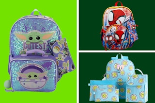 collage of kids backpacks