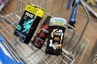 axe deodorants in a walmart shopping cart