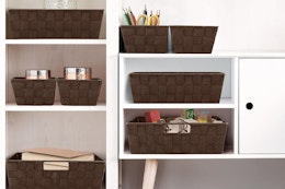 organizers bins near a wall