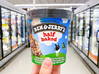 Ben & Jerry's Half Baked Ice Cream held in ice cream aisle at Walmart