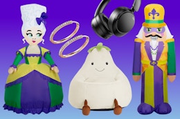 Deals 50% off or more: Mardi Gras yard inflatables, kids bean bag chair, earrings, and headphones
