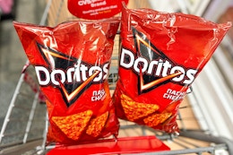 2 bags of doritos chips in a cart