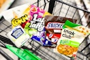 groceries in a dollar tree shopping cart