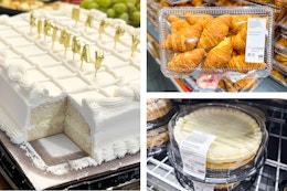 sheet cake, croissants, and cheesecake from costco bakery