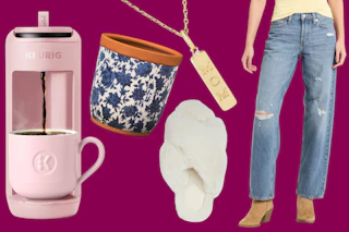Keurig, planter, slippers, necklace & jeans (for mom)