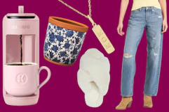 Keurig, planter, slippers, necklace & jeans (for mom)