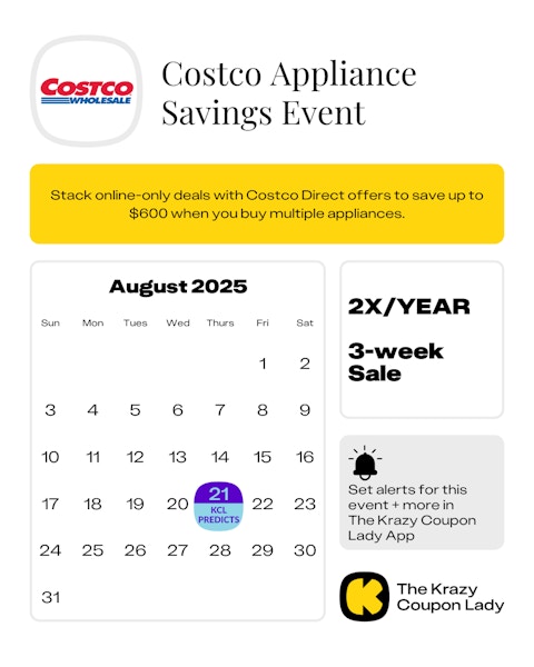 Costco Appliance Savings Event predicted start date on August 21, 2025