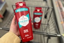 hand holding old spice body wash in walgreens