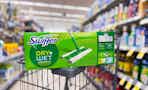 swiffer sweeping kit on a cart in an aisle