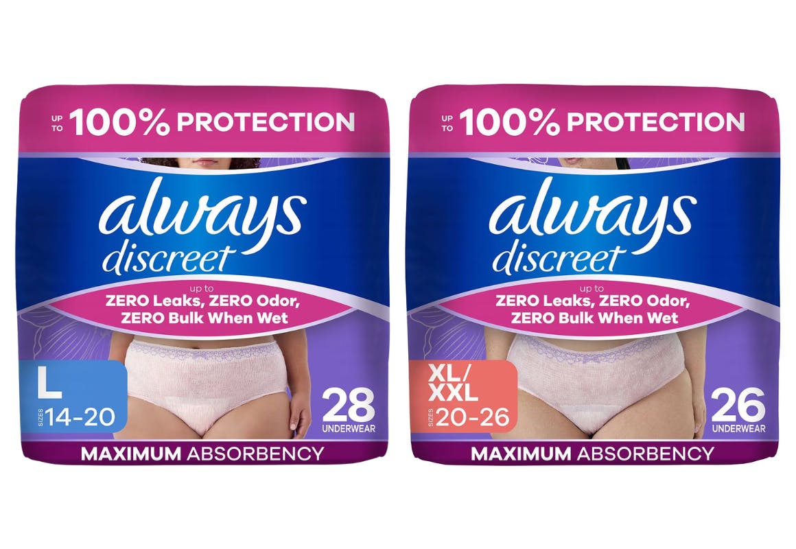 2 Always Discreet Underwear Packs