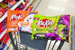 2 kit kat halloween candy bags in a cart