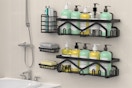 Five shower caddy shelves: 2 for holding bottles and hanging things, 2 for soap and 1 for taller items like razors or brushes