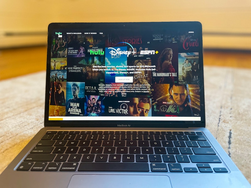 hulu homepage showing disney plus and ESPN bundle on laptop